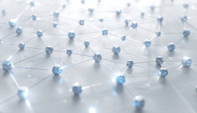 Abstract connected network of glowing blue cubes with abstract background connection abstract technology information communication structure internet futuristic geometric molecule teamwork