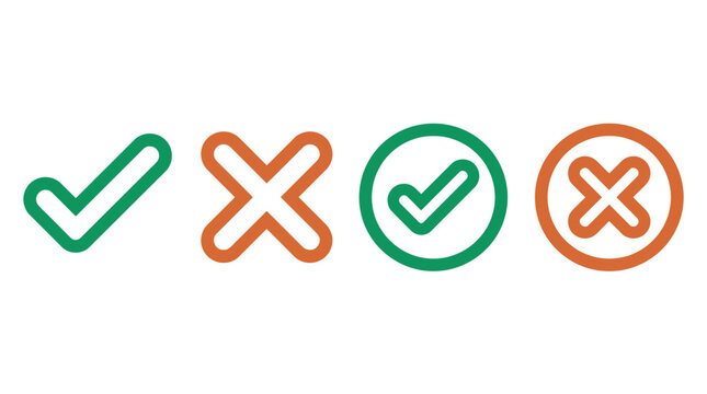 Modern Set of Check Mark and X Symbols for User Interface Confirmation and Error Reporting