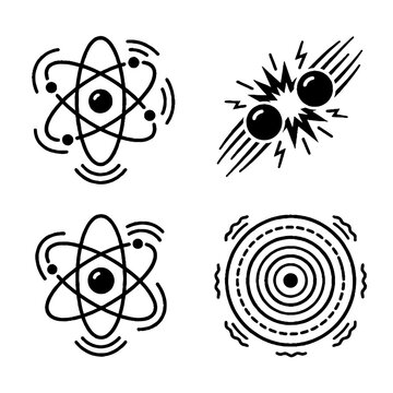 Set of scientific physics and nuclear energy icons.