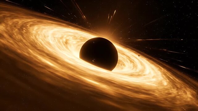 supermassive black hole with a glowing accretion disk in the deep space universe art