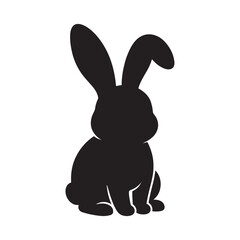 Obraz premium Black Rabbit Silhouette Graphic With Bent Ear For Easter And Wildlife Designs