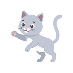Fototapeta premium Playful Gray Kitten Raising Paw, Cute Pet Vector Illustration Showing Paw Pads