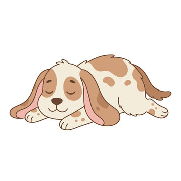 Sweet Sleeping Puppy with Long Flappy Ears and Brown Patches Cartoon Character Illustration