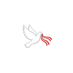 Obraz premium Doves flying with red ribbons, a symbol of peace. 