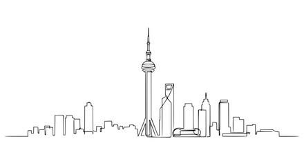 Obraz premium Modern Skyline Continuous Line Drawing: Shanghai Cityscape, Oriental Pearl Tower