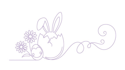 Obraz premium Purple Continuous Line Art Illustration of an Easter Egg with Rabbit Ears and Flowers