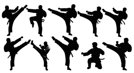 Karate Silhouette Collection: Dynamic Martial Arts Poses and Kicks © jungkat