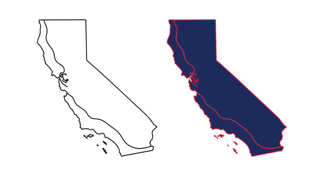 California State Map Outline and Filled Silhouette on White Background
