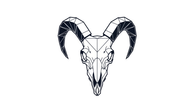 Geometric Ram Skull with Large Horns - Modern Polygonal Art