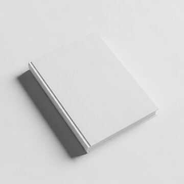 A single blank white book isolated on a white background
