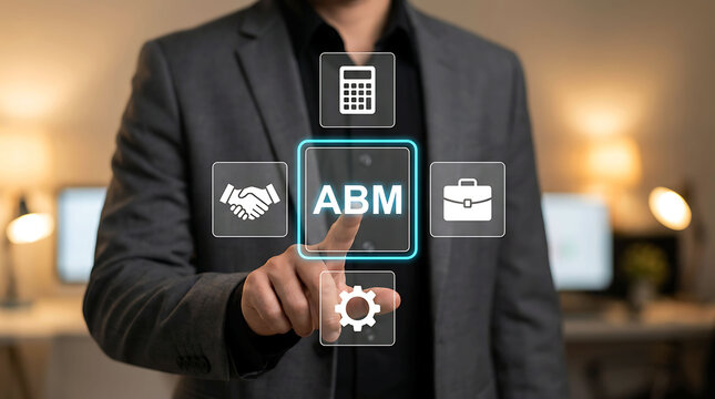 Businessman pointing at ABM account based marketing virtual screen