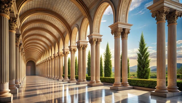 Long row of colonnade columns and arcs