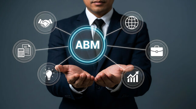 Businessman presenting ABM account based marketing concept graphic icon