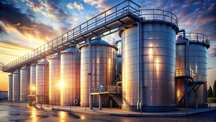 Obraz premium Industrial storage tanks symbolizing the potential of hydrogen as a clean energy source