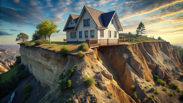 House tilting dangerously on edge of landslide