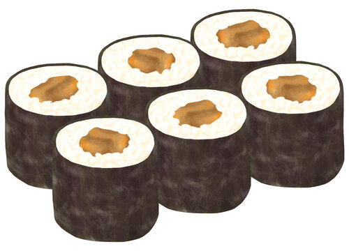 6個のかんぴょう巻きのイラスト