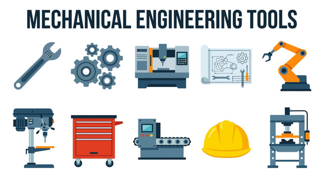 Mechanical Engineering Tools Vector Graphics for Industrial Design and Manufacturing