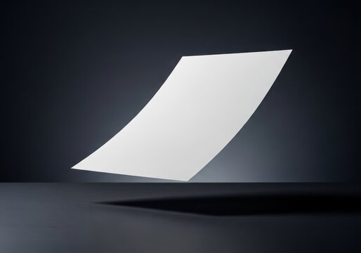 Single blank white paper sheet floating in the air with soft lighting