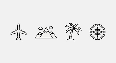Travel icons airplane mountains palm compass © Lapulapu