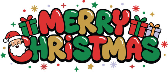 Fototapeta premium Cute Merry Christmas Urban Lettering with Santa Claus Theme