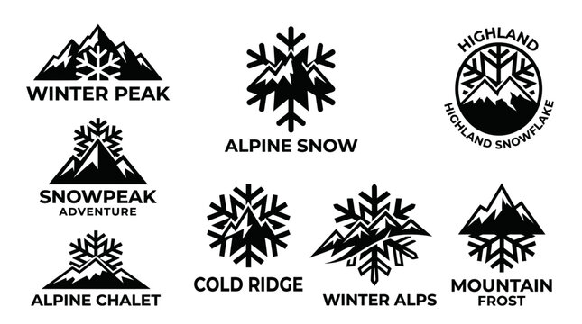 Snowflake and mountain logo designs.