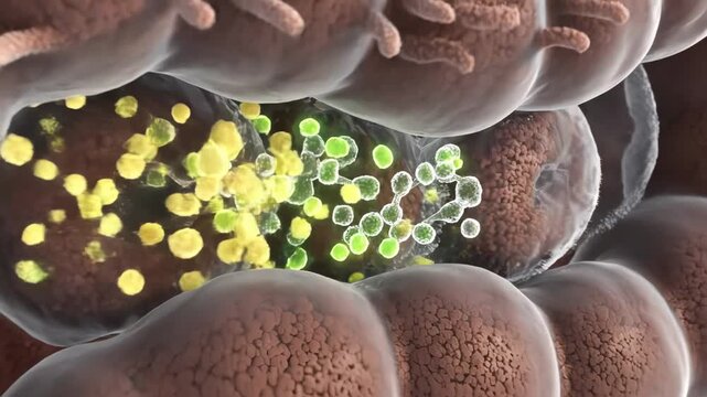 Microscopic view of human gut bacteria.