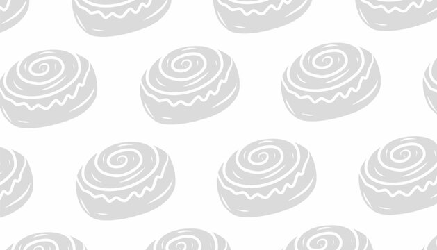 Cinnamon Roll Seamless Pattern. Hand Drawn Pastry Background. Minimal Bakery Doodle Style.