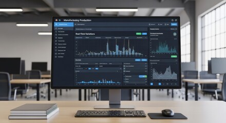 Fototapeta premium Advanced Manufacturing Production Dashboard Displaying Real-Time Analytics and Performance Metrics