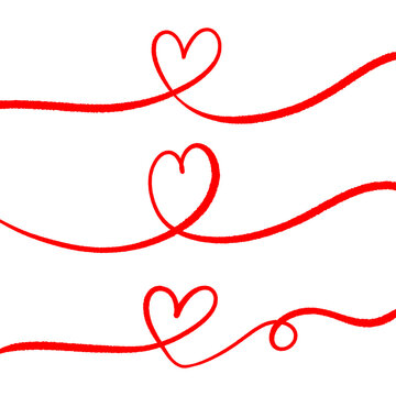 Red Continuous Line Heart Vector Icons and Love Symbols Set