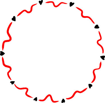 Black and Red Heart Circular Frames, Round Romantic Border Vector Illustration