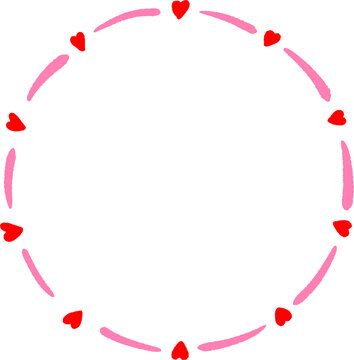Pink and Red Circular Heart Wreath Frame Vector, Love and Romance Border Illustration