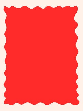 Red Wavy Text Box, Hand-Drawn Irregular Frame Outline Vector Illustration