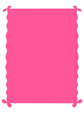 Hand-Drawn Wavy Frame with Pink Ribbons, Rectangle Text Box Blank Template Vector Illustration