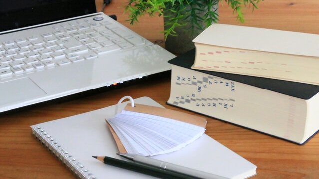 English study desk with flash cards