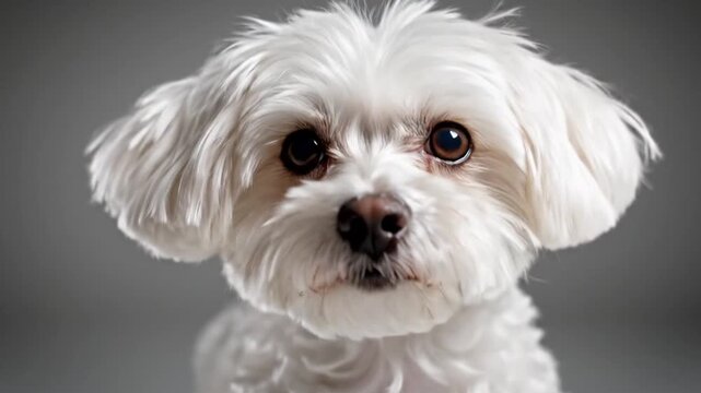 Portrait of a happy white maltese dog in studio