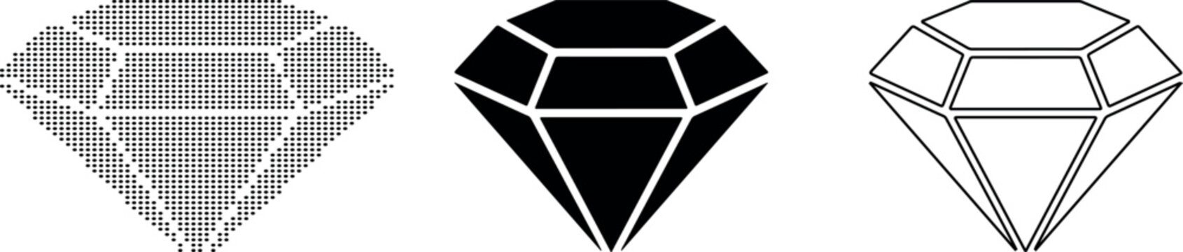 Diamond Shape Variations Dotted Solid Outline Icons jewel