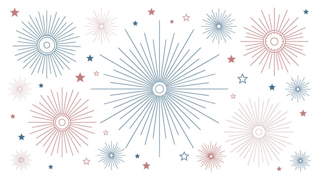 Patriotic red and blue linear firework display graphic pattern with stars for festive holidays
