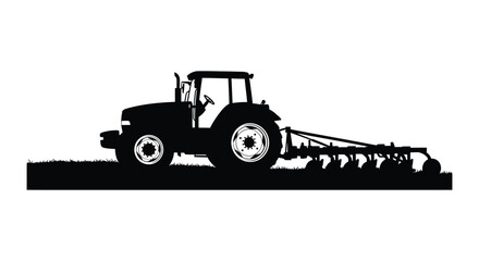 Farm tractor with plow equipment black silhouette © MDALTUFHOSAIN