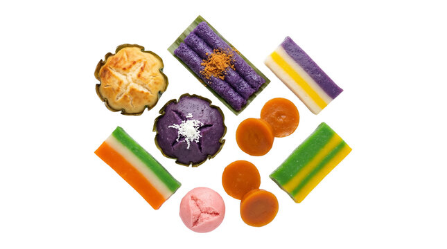 Colorful Assortment of Filipino Kakanin on White.