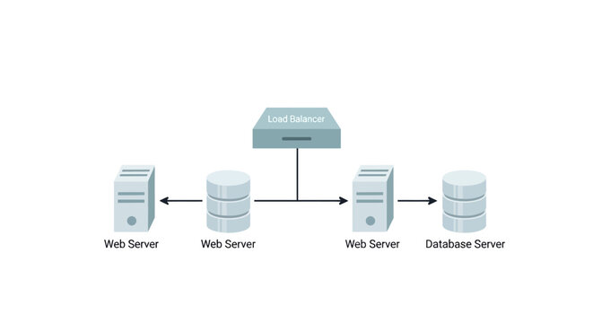 Computer network diagram showing web servers and database connectivity. EPS Editable. Vector Illustrations.