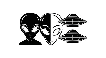 Alien Visitors: Two Extraterrestrials and UFOs in Black and White © Kembang