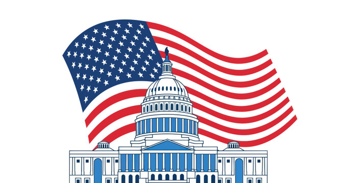 US Capitol Building with American Flag Illustration