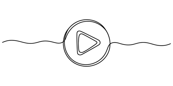 Play button icon drawn with a single continuous black line in a minimalist style for digital media websites and streaming video player interface designs Vector, illustration