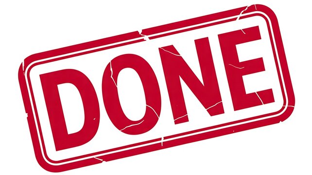 Red done stamp isolated on white background representing approval and completed status