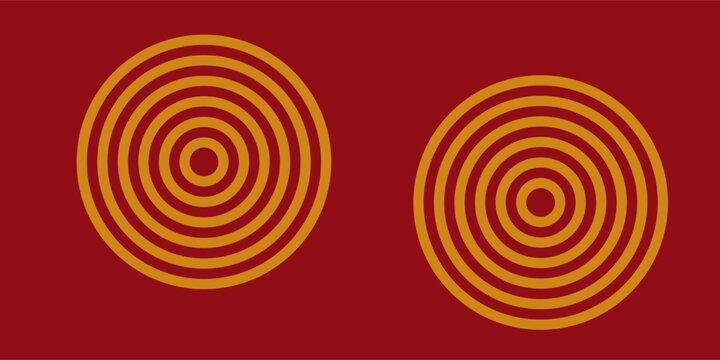 Gold concentric circles on dark red background vector illustration