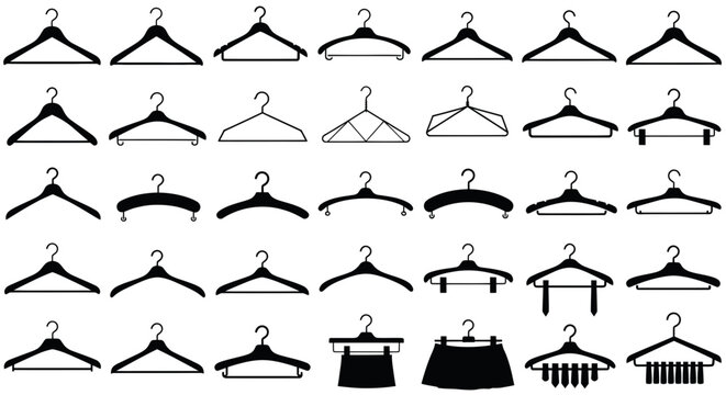 Collection of Clothes Hangers Vector Icons Silhouette
