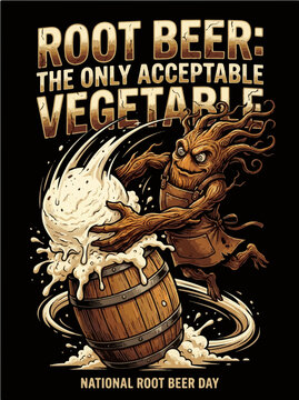 Funny Root Beer Tree Monster Illustration - Root Beer The Only Acceptable Vegetable National Day Meme Graphic
