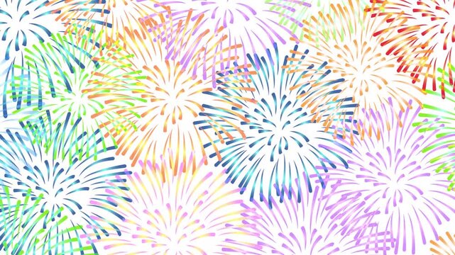 Colorful watercolor style fireworks blooming background animation