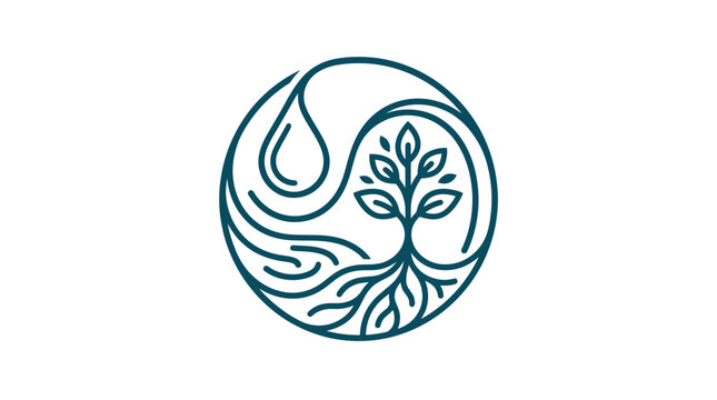 Circle Logo: Tree of Life, Water Droplet, Roots, Nature, Growth, Harmony, Balance, Wellness
