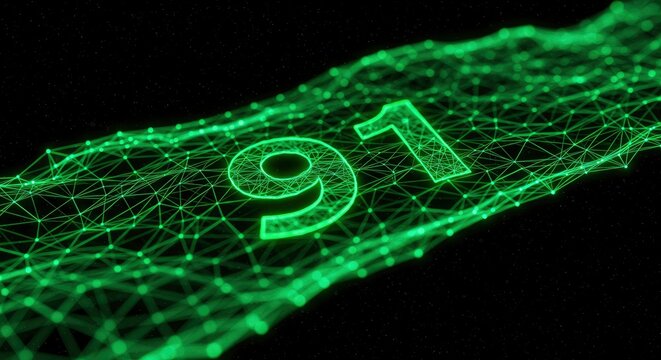 Glowing Green Network with Number 91